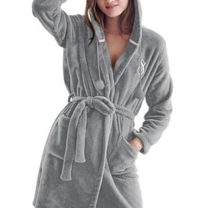 NWT Victoria's Secret Cozy Hooded Long Robe Grey M